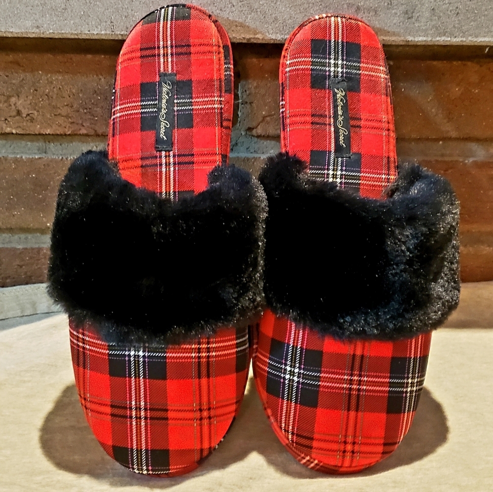 Victoria's Secret Red Plaid Slippers